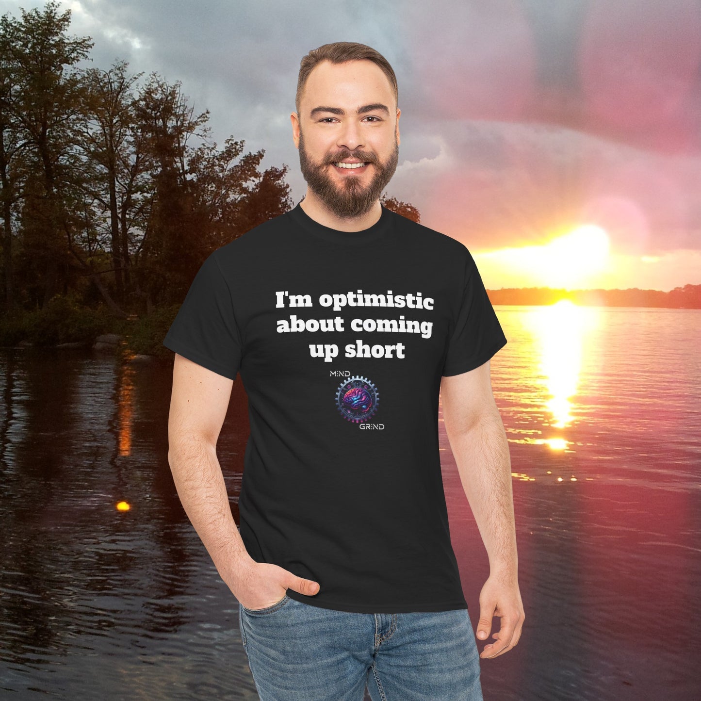 I'm optimistic about coming up short - Unisex Heavy Cotton Tee - Large Logo