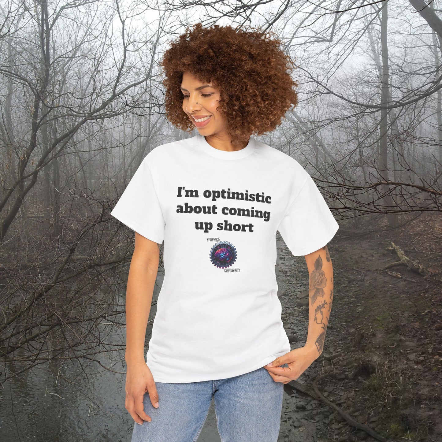 I'm optimistic about coming up short - Unisex Heavy Cotton Tee - Large Logo