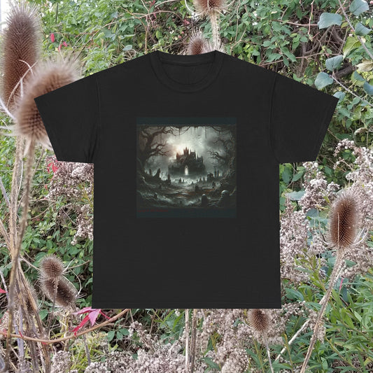 Horror Castle With Frame Skeletons - Unisex Heavy Cotton Tee
