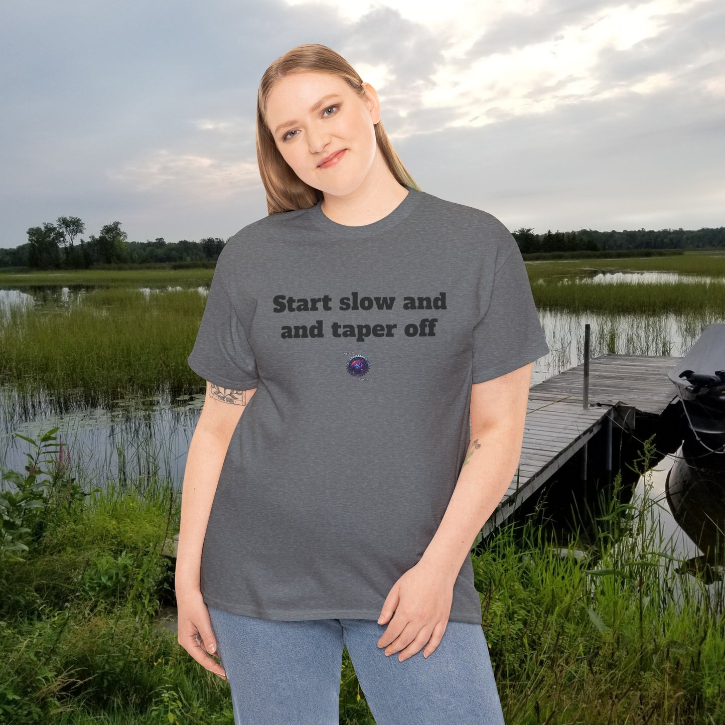 Start slow and taper off - Unisex Heavy Cotton Tee - Small Logo