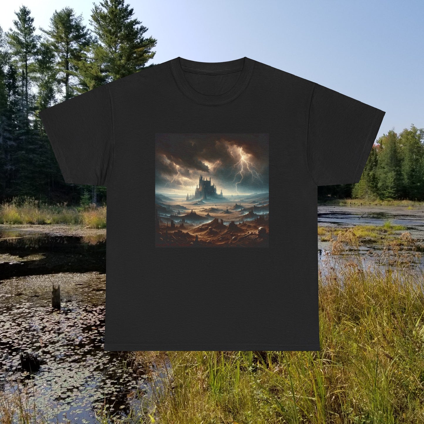 Horror Castle Lone and Large Graveyard - Unisex Heavy Cotton Tee