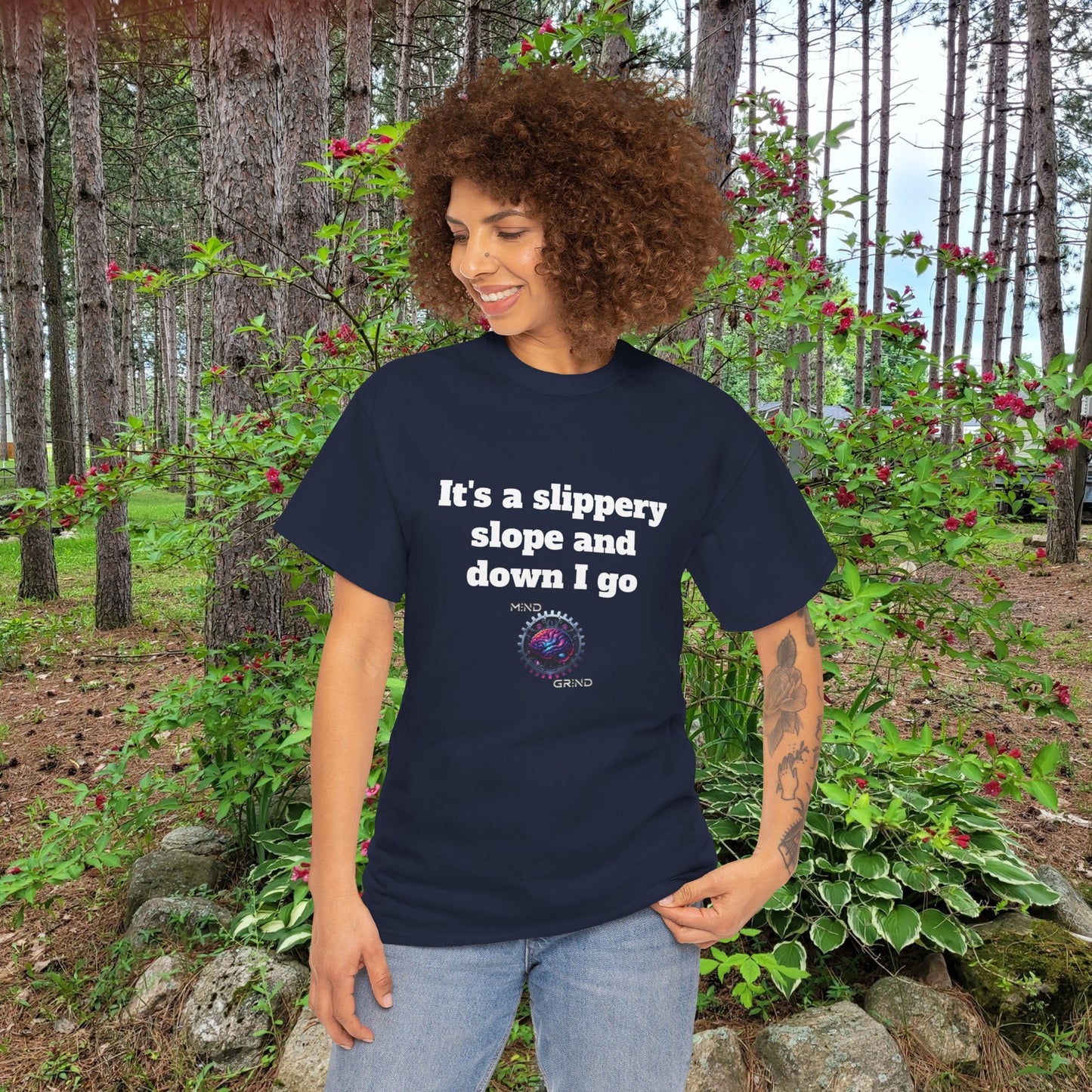It's a slippery slope and down I go - Unisex Heavy Cotton Tee - Large Logo