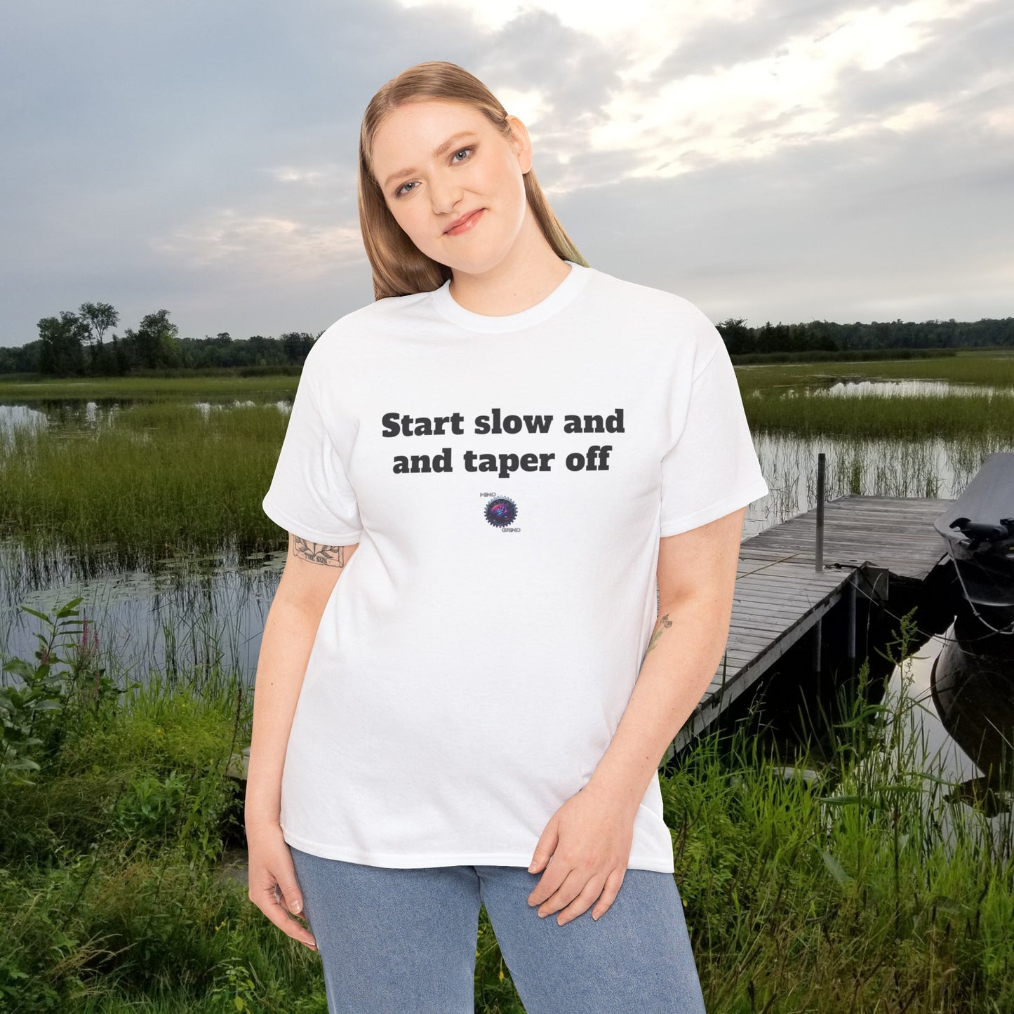 Start slow and taper off - Unisex Heavy Cotton Tee - Small Logo