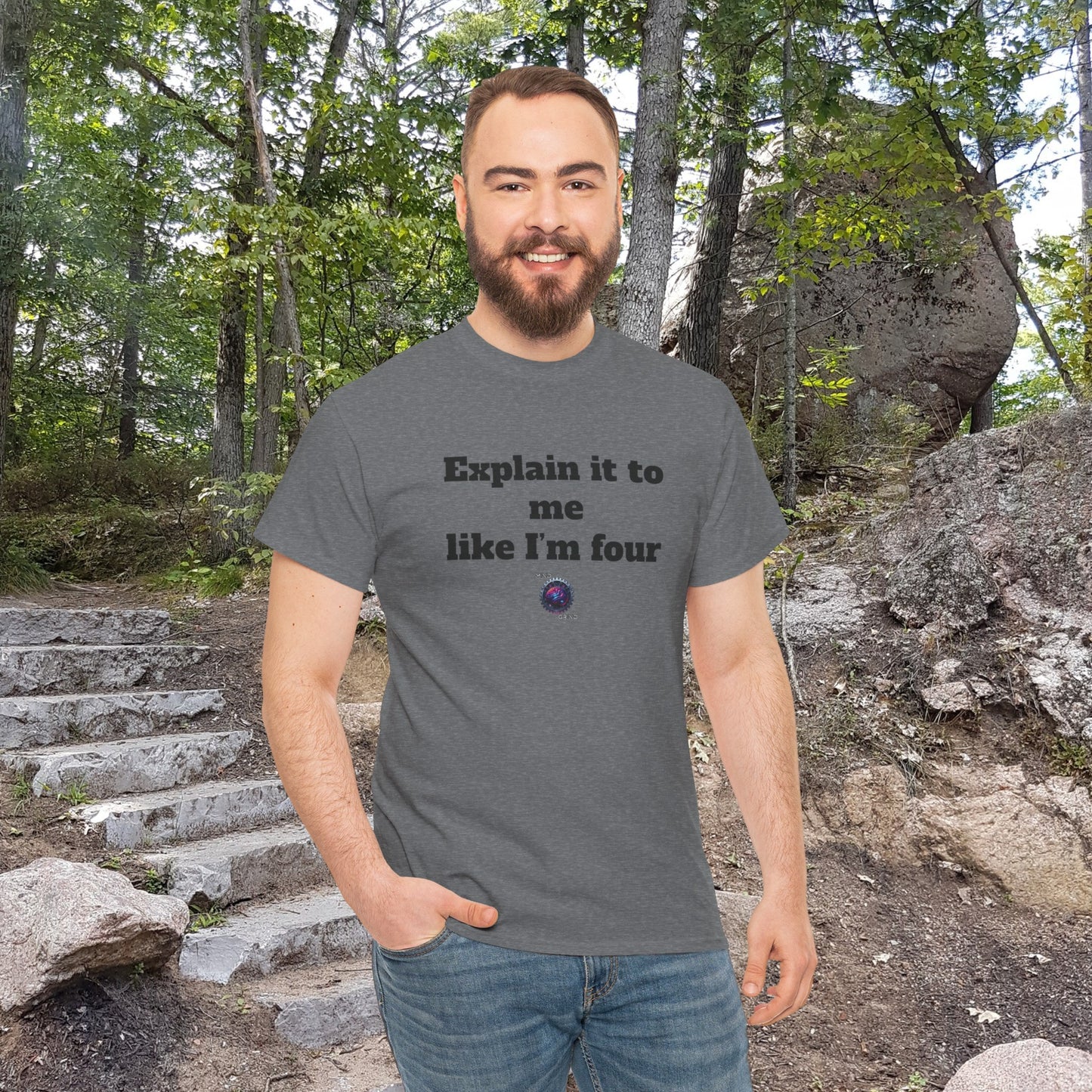Explain it to me like I'm four - Unisex Heavy Cotton Tee - Small Logo